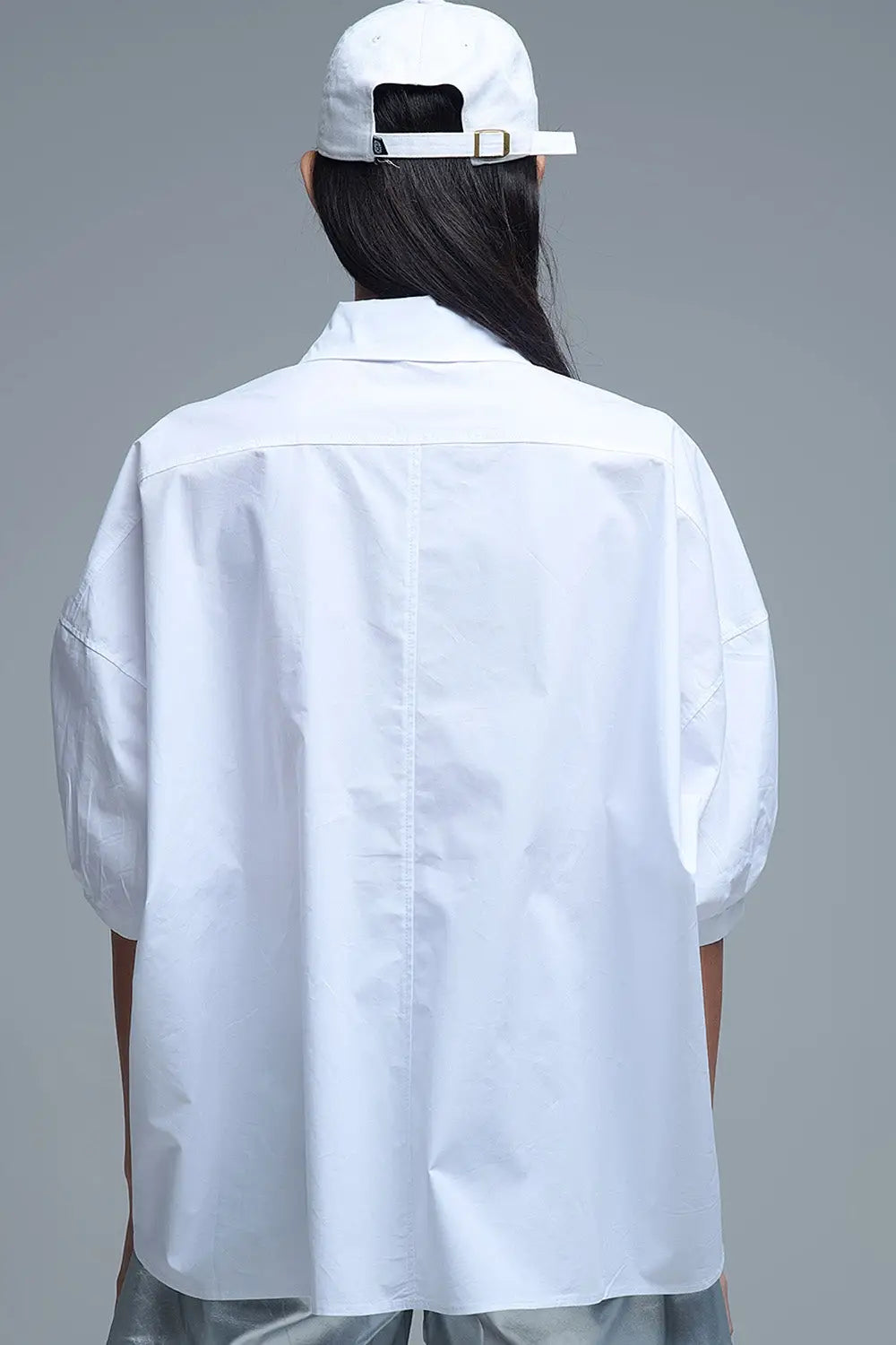 Relaxed 3/4 Sleeve Poplin Shirt With Button Detail in White - One Size / White - Shirts