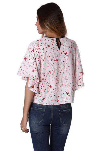 Relaxed Angel Sleeve Top In Black Star Print