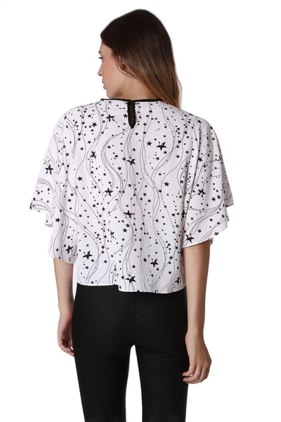 Relaxed Angel Sleeve Top In Black Star Print