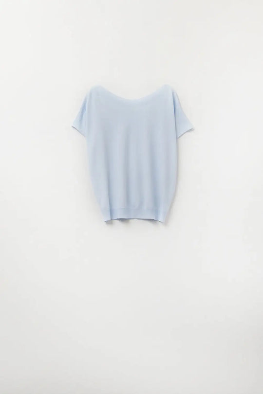 Q2 Relaxed baby blue boatneck sweater with dropped sleeves