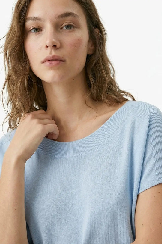 Relaxed baby blue boatneck sweater with dropped sleeves - One Size / Blue - Sweaters