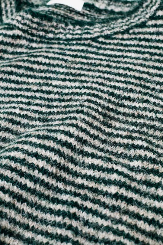 Relaxed Bat-Wing Stripey Sweater in Green and White Cozy Knit - One Size / Green - Sweaters