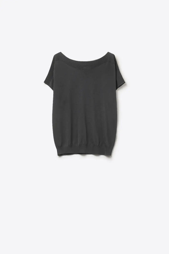 Q2 Relaxed black boatneck sweater with dropped sleeves