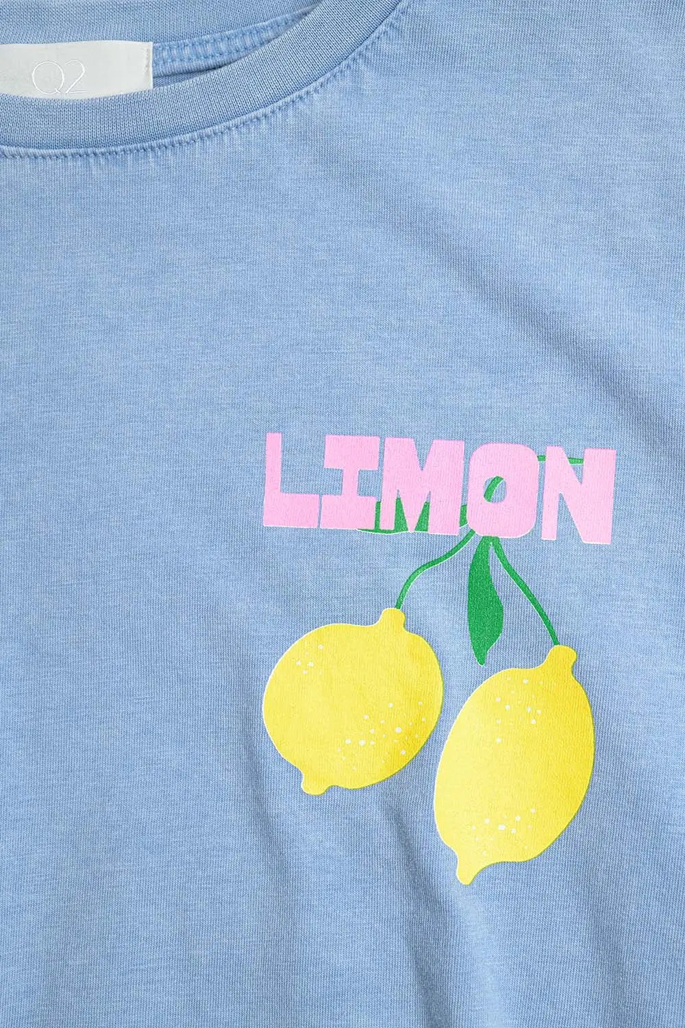 Relaxed blue t-shirt with lemon print - One Size / Blue - Tops