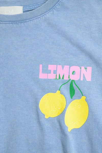 Relaxed blue t-shirt with lemon print - One Size / Blue - Tops