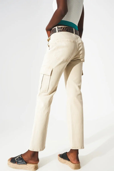 Relaxed cargo pants in beige - Jeans