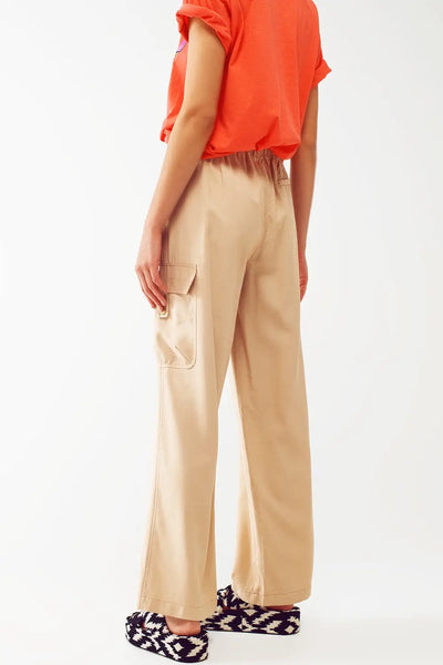 Relaxed Cargo Pants With Drawstring in Beige - Pants