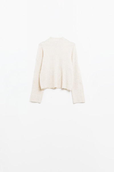 relaxed cream ribbed high neck sweater