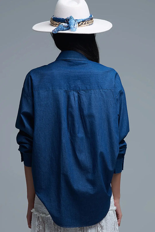 Relaxed Denim Shirt With Gold Abstract Buttons - Shirts