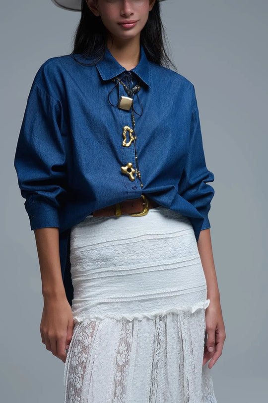 Relaxed Denim Shirt With Gold Abstract Buttons - Shirts