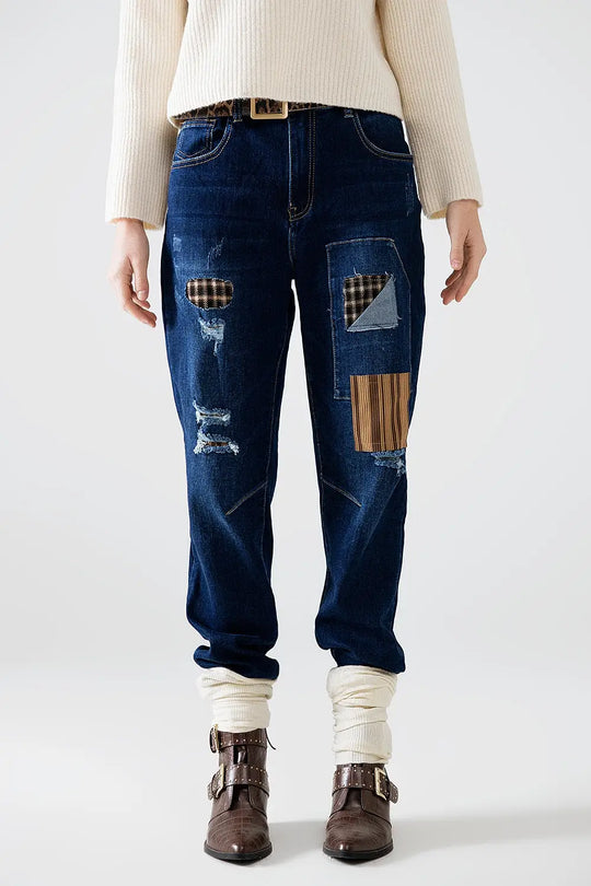 relaxed denim with patches - Bottoms