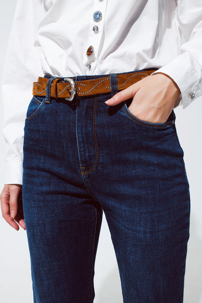 relaxed fit blue jeans with cuffed hem detail