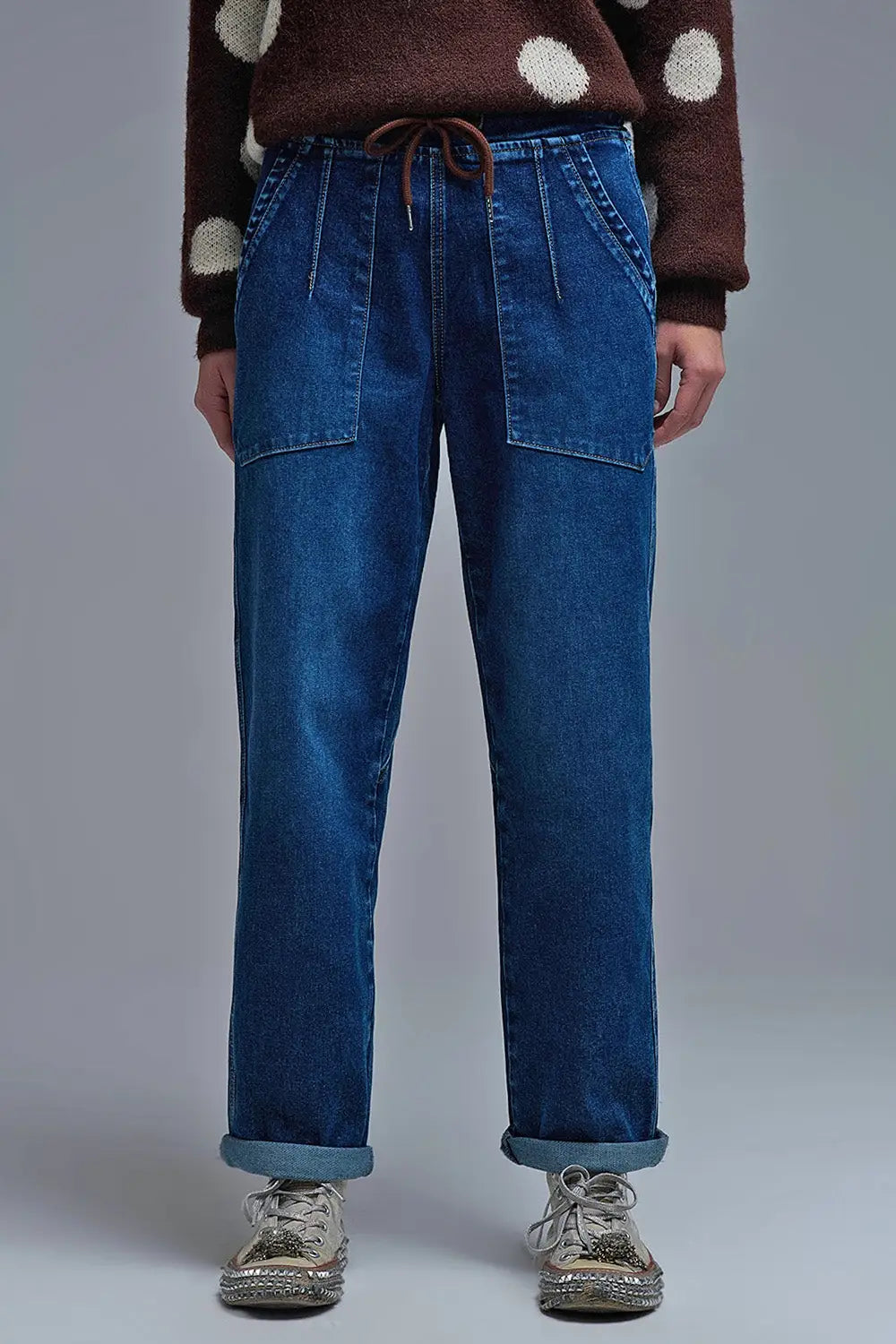 Q2 Relaxed Fit Denim Jogger jeans with Drawstring Waist