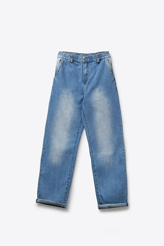 Relaxed Fit Light Wash Elastic Waist Denim Jeans - Jeans