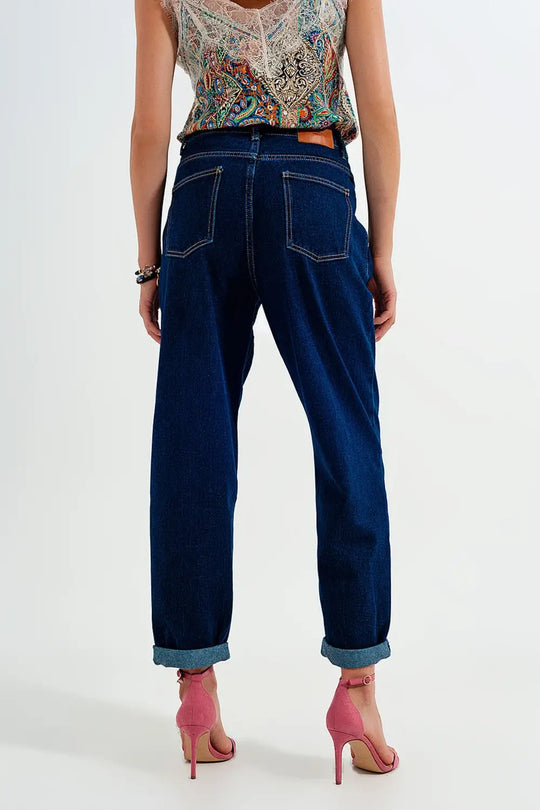 Relaxed fit pleat front jeans in dark blue - Jeans