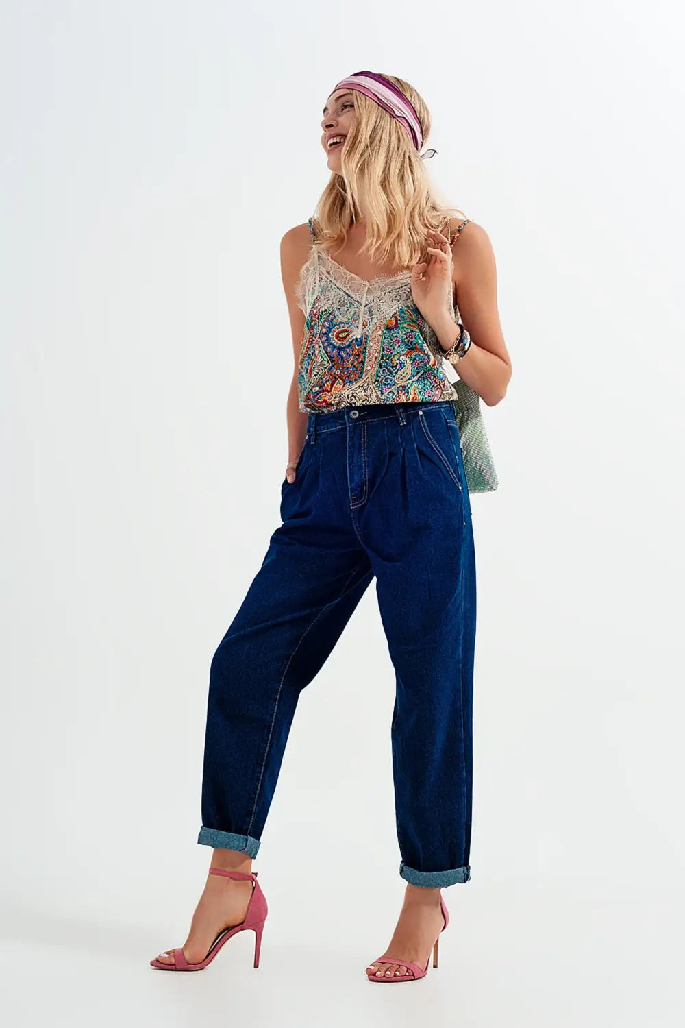 Relaxed fit pleat front jeans in dark blue - Jeans