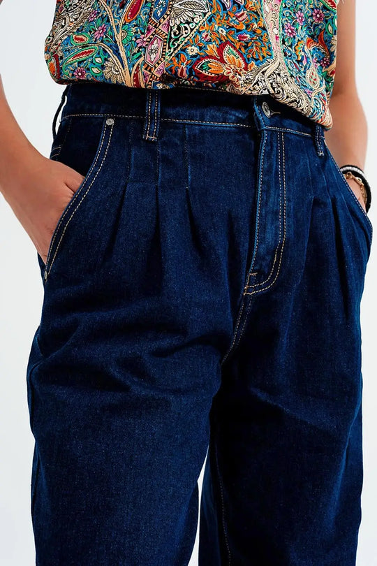 Relaxed fit pleat front jeans in dark blue - Jeans