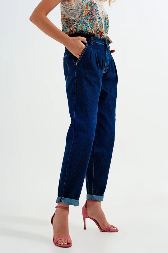 Relaxed fit pleat front jeans in dark blue - Jeans