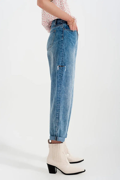 Relaxed fit side rip jeans in mid blue - Jeans