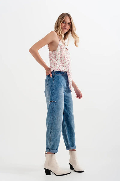 Relaxed fit side rip jeans in mid blue - Jeans