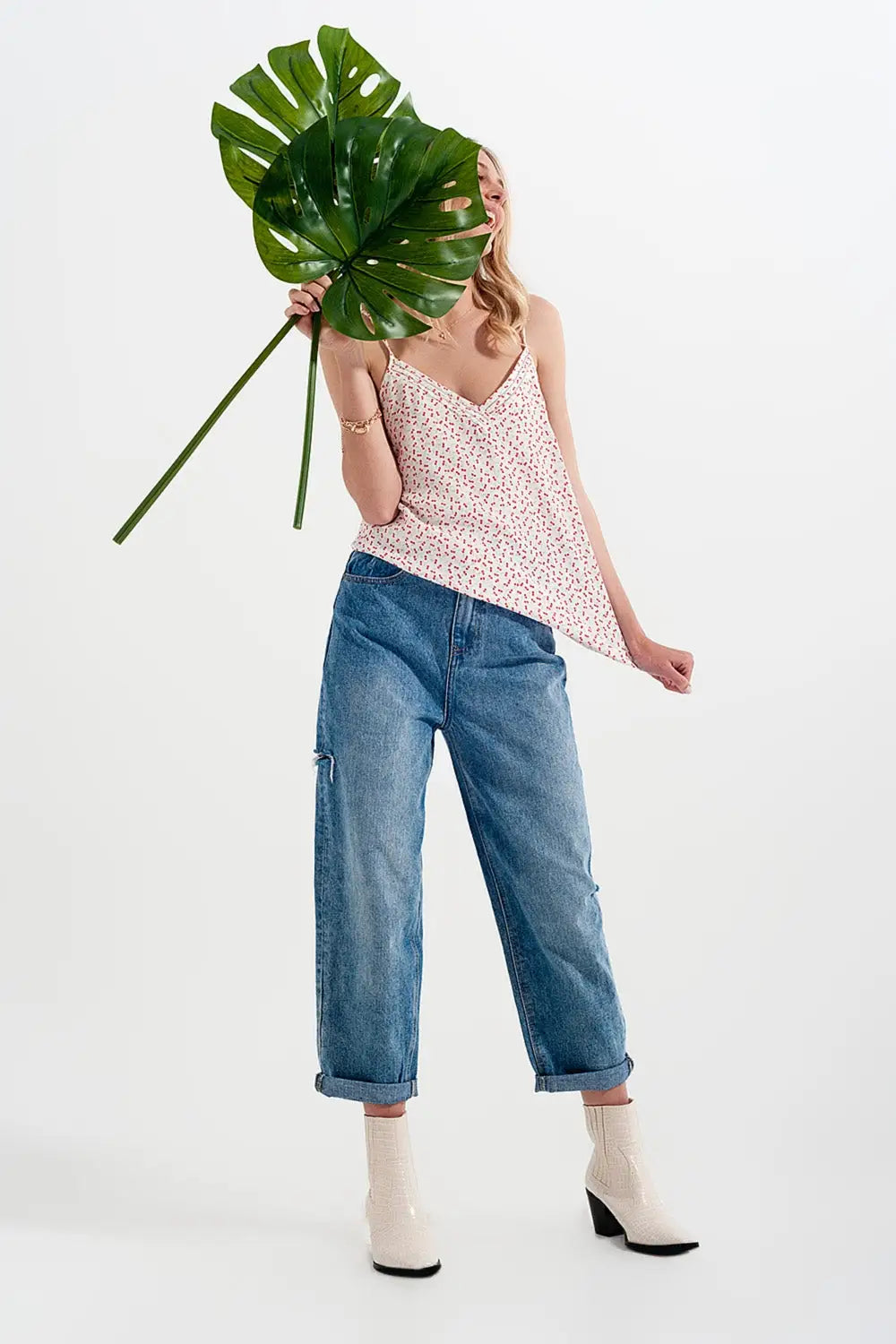 Relaxed fit side rip jeans in mid blue - Jeans