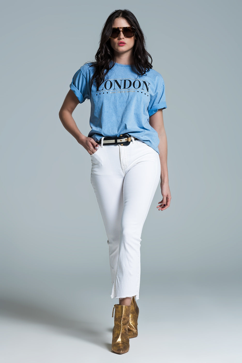 relaxed fit T-shirt in washed baby bue with london logo