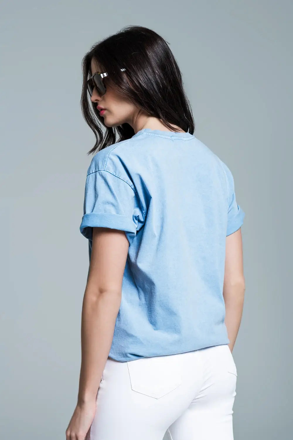 relaxed fit T-shirt in washed baby bue with london logo - One Size / Blue - Tops