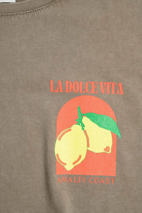 Relaxed Fit T-Shirt With La Dolce Vita Print in light Brown - One Size / Brown - Tops