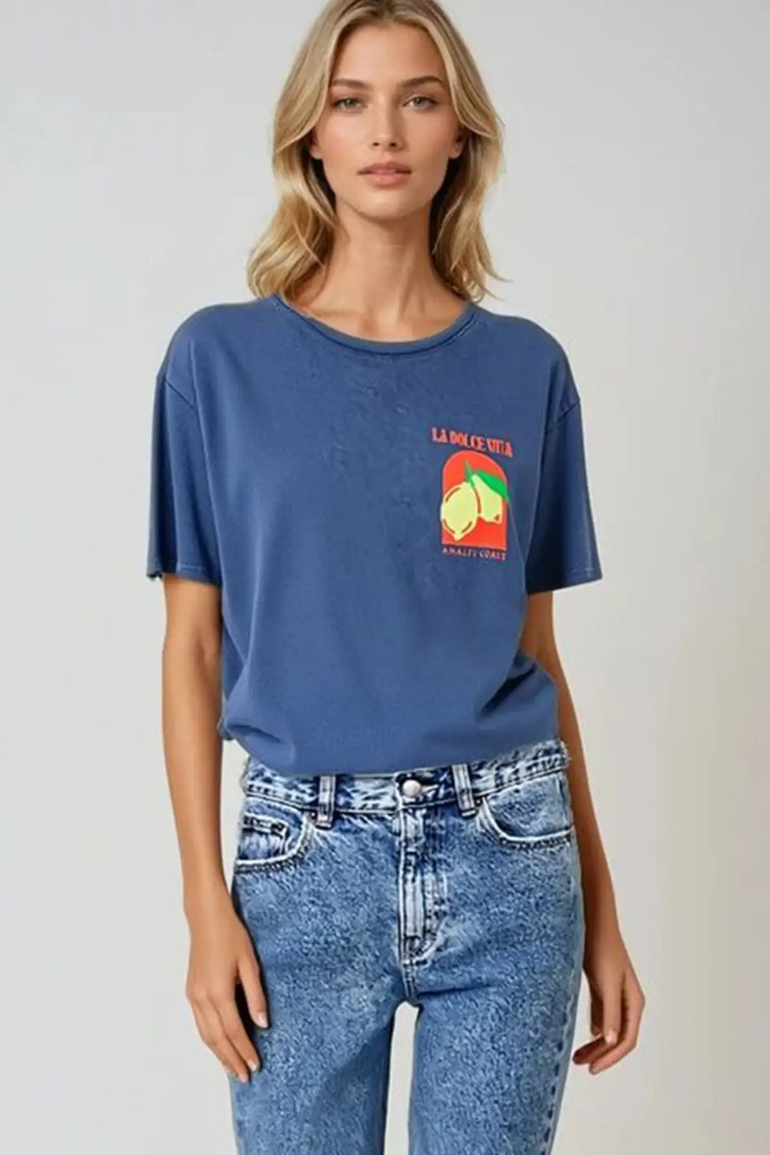 Q2 Relaxed Fit T-Shirt With La Dolce Vita Print in Navy blue
