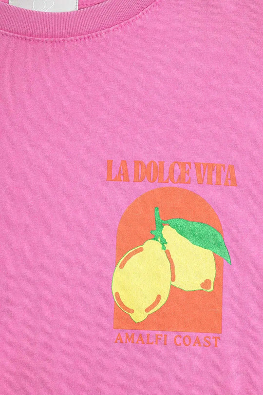 Relaxed Fit T-Shirt With La Dolce Vita Print in Pink - One Size / Pink - Tops
