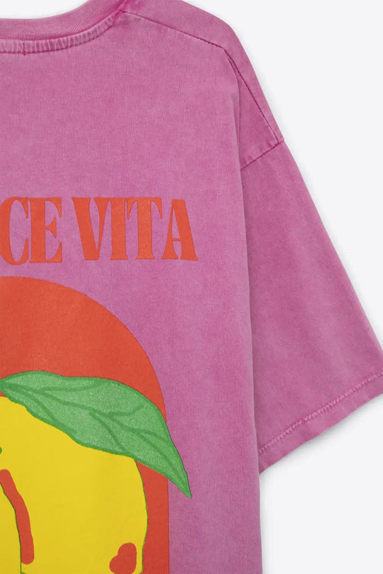 Relaxed Fit T-Shirt With La Dolce Vita Print in Pink - One Size / Pink - Tops