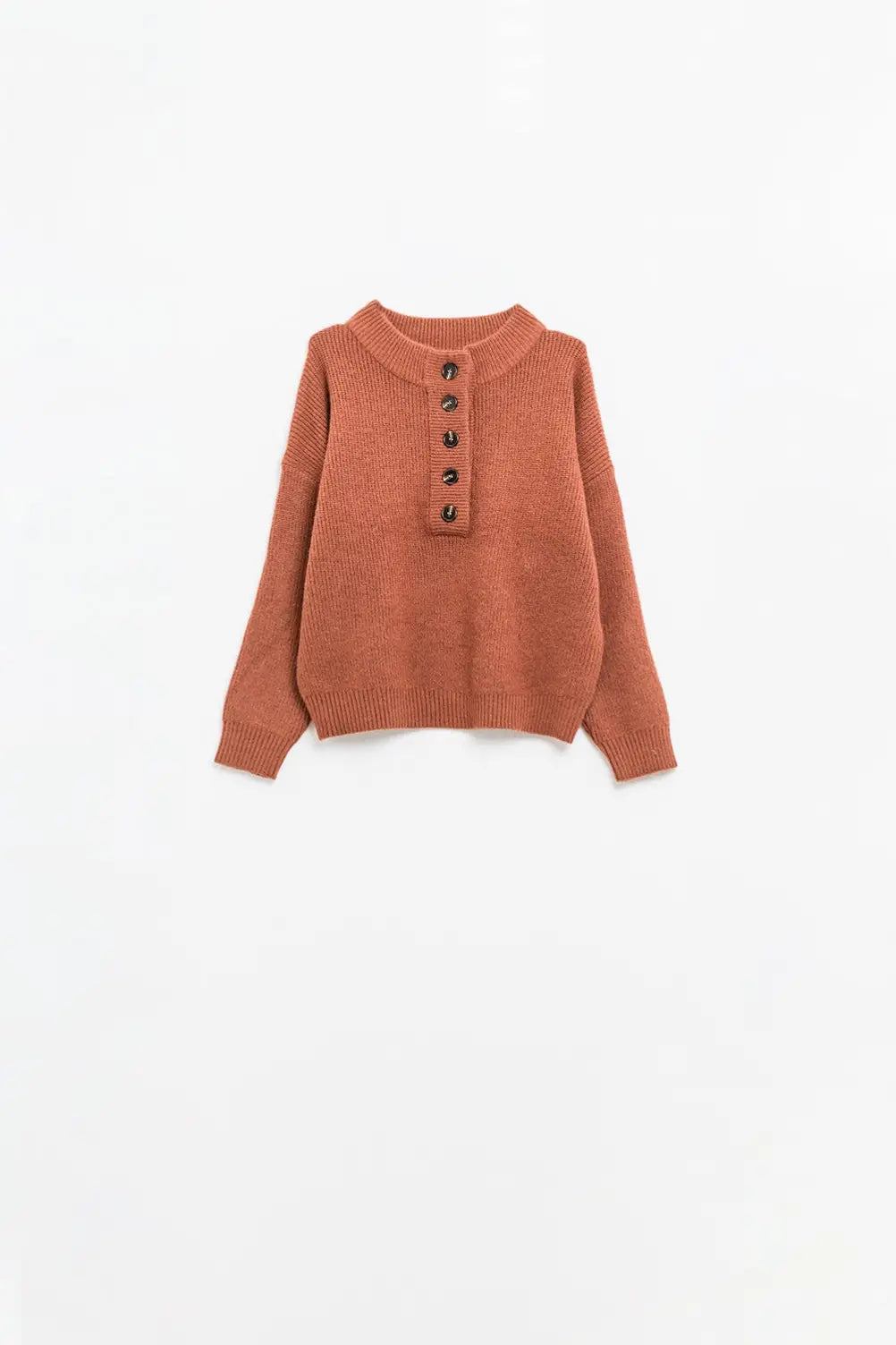 Q2 Relaxed Half-Button Sweater in camel
