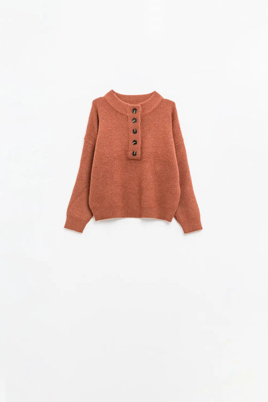 Q2 Relaxed Half-Button Sweater in camel