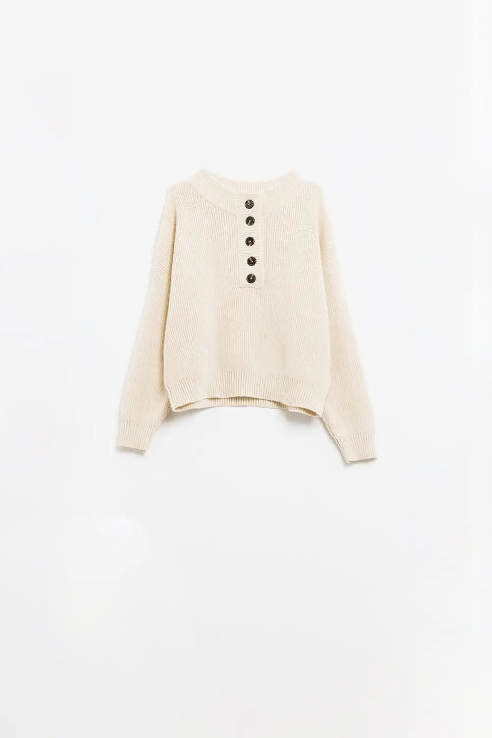 Q2 Relaxed Half-Button Sweater in Cream
