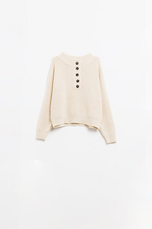 Q2 Relaxed Half-Button Sweater in Cream