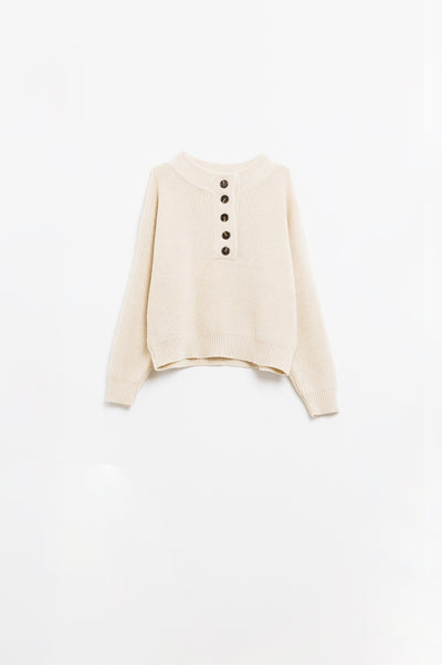 Q2 Relaxed Half-Button Sweater in Cream