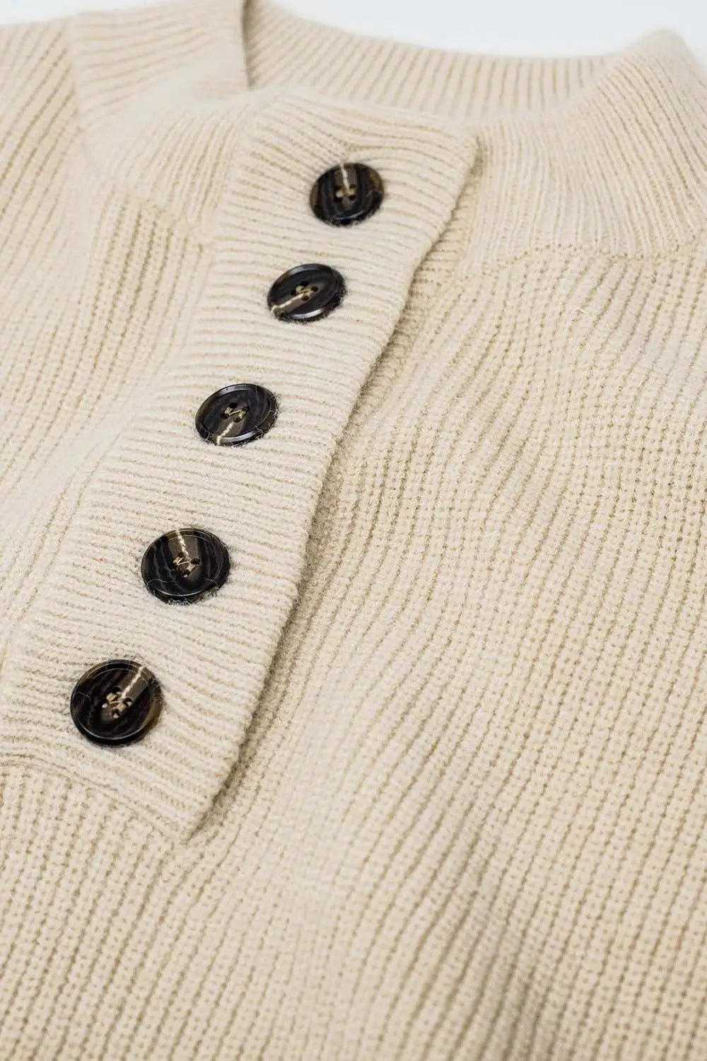 Relaxed Half-Button Sweater in Cream - Sweaters
