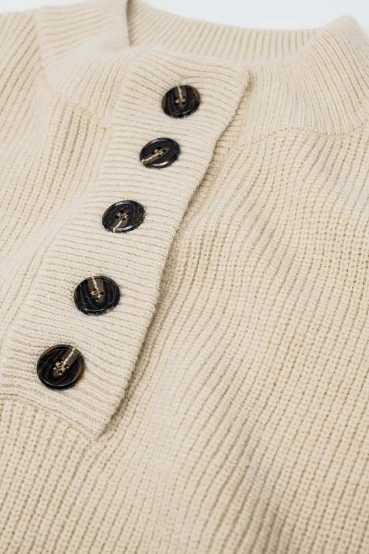 Relaxed Half-Button Sweater in Cream - Sweaters