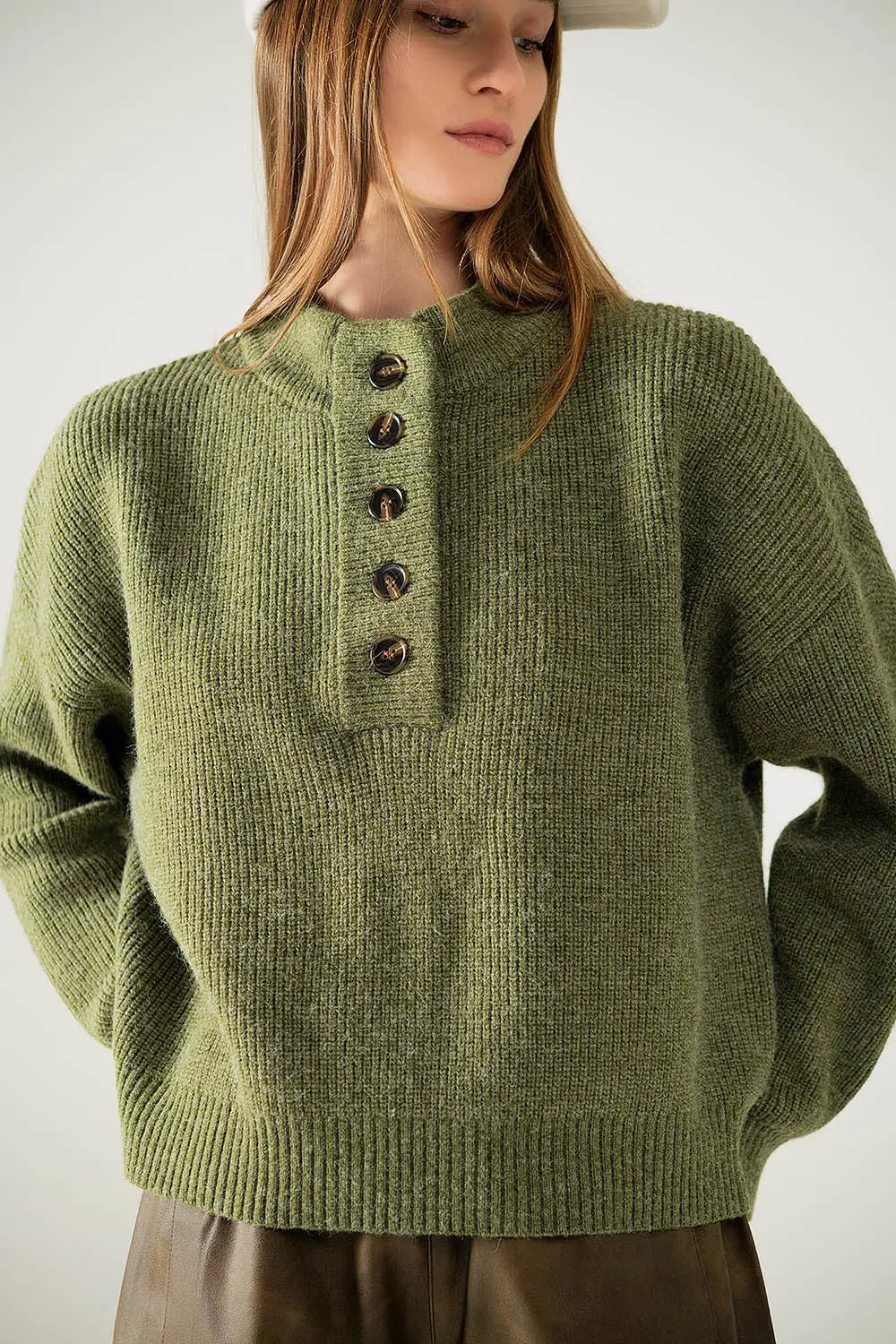 Relaxed Half-Button Sweater in green - Sweaters