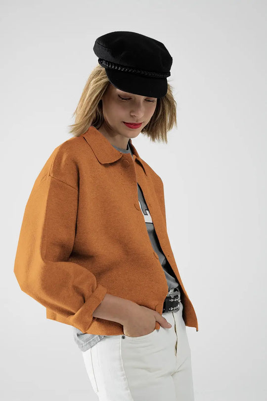 Q2 Relaxed high quality knitted Cardigan in camel