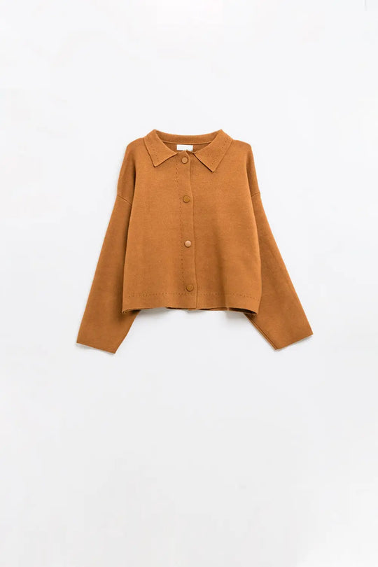 Relaxed high quality knitted Cardigan in camel - One Size / Brown - Sweaters