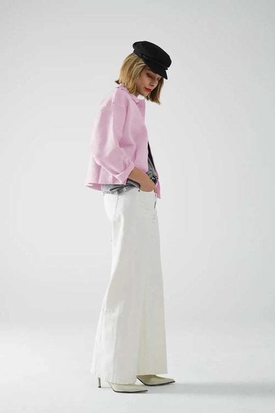 Relaxed high quality knitted Cardigan in pink - One Size / Pink - Sweaters