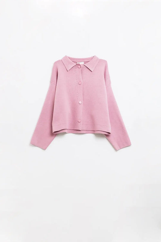 Relaxed high quality knitted Cardigan in pink - One Size / Pink - Sweaters