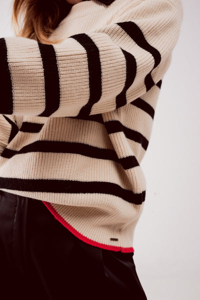 Relaxed jumper in stripe pattern in beige