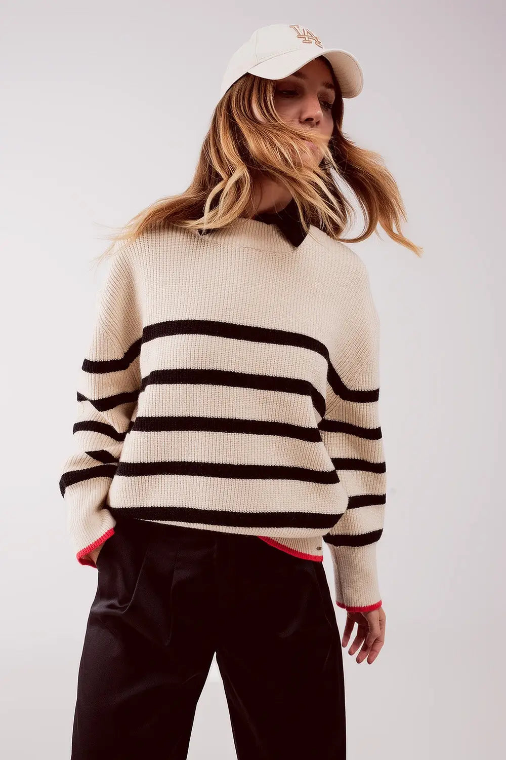 Relaxed jumper in stripe pattern in beige - One Size / Beige - Sweaters