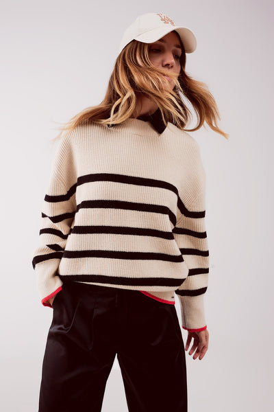 Relaxed jumper in stripe pattern in beige