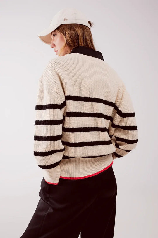 Relaxed jumper in stripe pattern in beige - One Size / Beige - Sweaters
