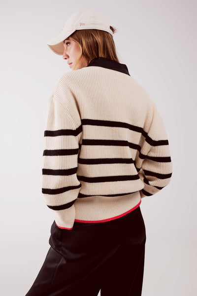 Relaxed jumper in stripe pattern in beige