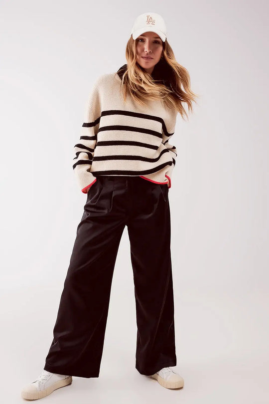 Relaxed jumper in stripe pattern in beige - One Size / Beige - Sweaters