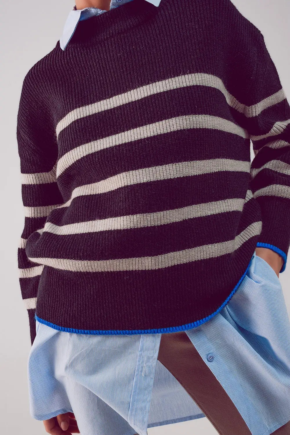 Relaxed jumper in stripe pattern in black - One Size / Black - Sweaters